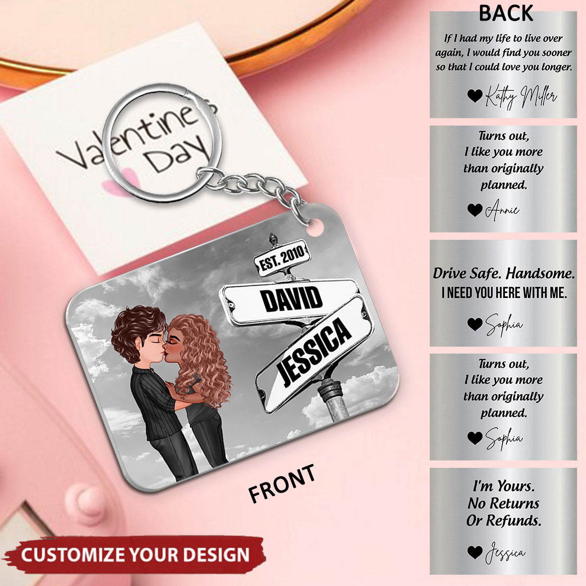 Drive Safe Couple Kissing Vintage Crossroads Street Sign Personalized Stainless Steel Keychain