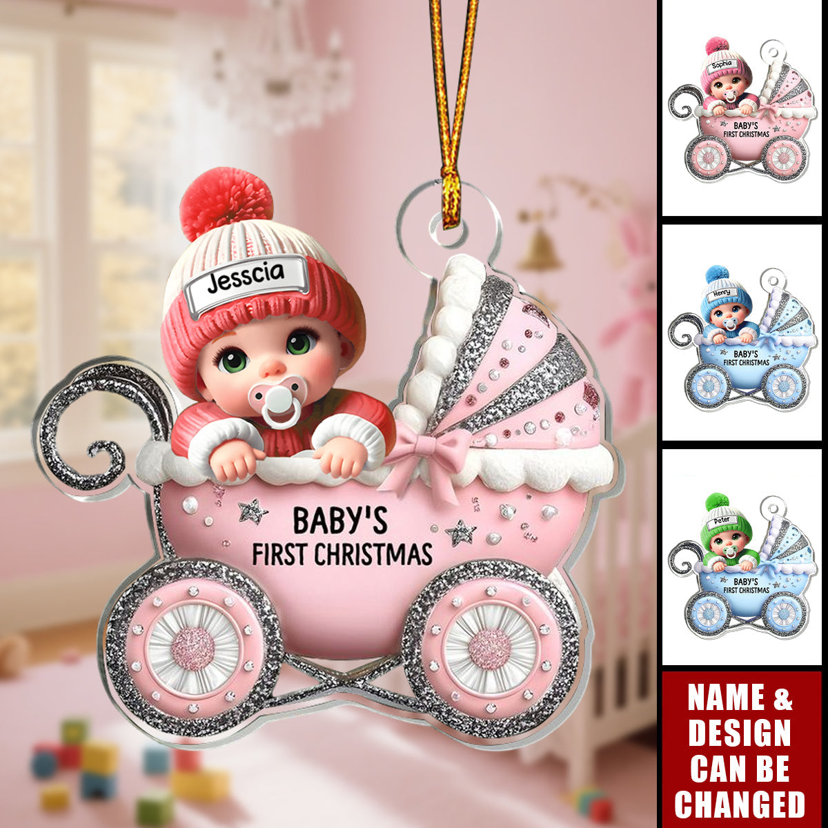 First Christmas Baby Pram - Personalized 1-Layer Acrylic Ornament