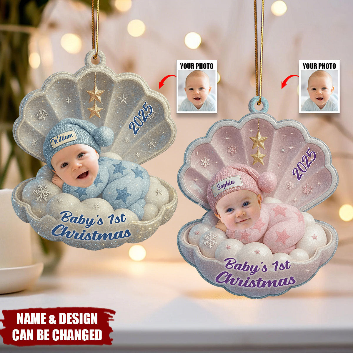 Baby's First Christmas Ornament, Personalized Newborn Christmas Acrylic Ornament