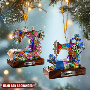 Personalized Stained Glass Sewing Machine Themed Ornaments