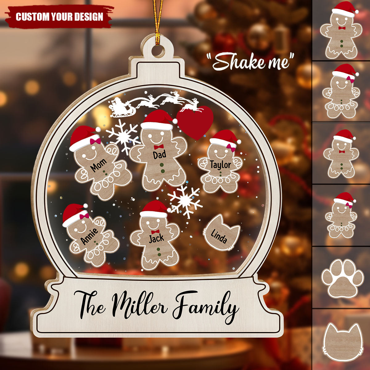 Gingerbread With Hat Family Personalized Shaker Ornament