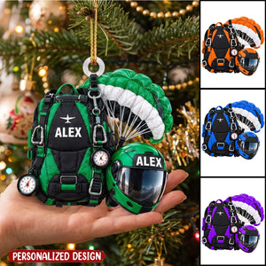 Personalized Skydiving Gear Ornament, Custom Name Parachute Backpack Christmas Decoration
