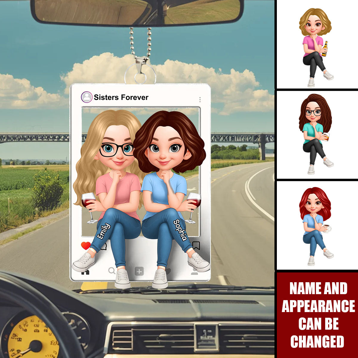 Besties Sisters Social Network Frame - Personalized Car Ornament