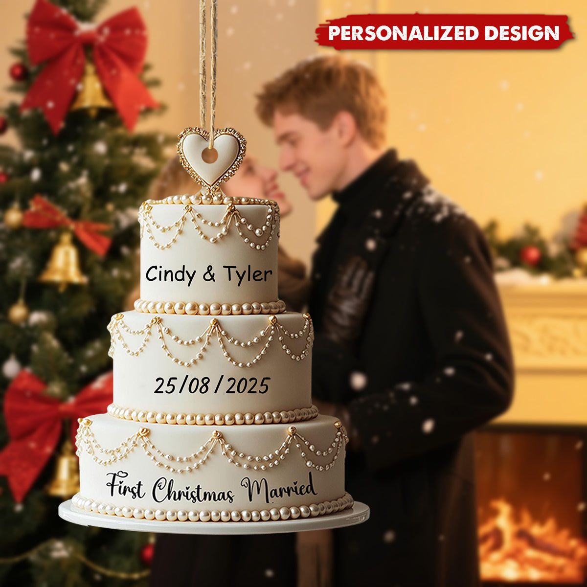 Personalized Wedding Cake First Christmas Married Ornament