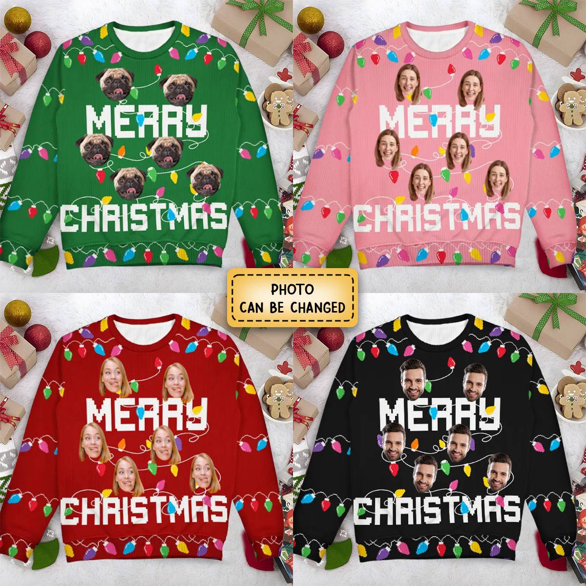 Christmas Custom Photo Family Christmas Tree - Personalized Unisex Ugly Sweater