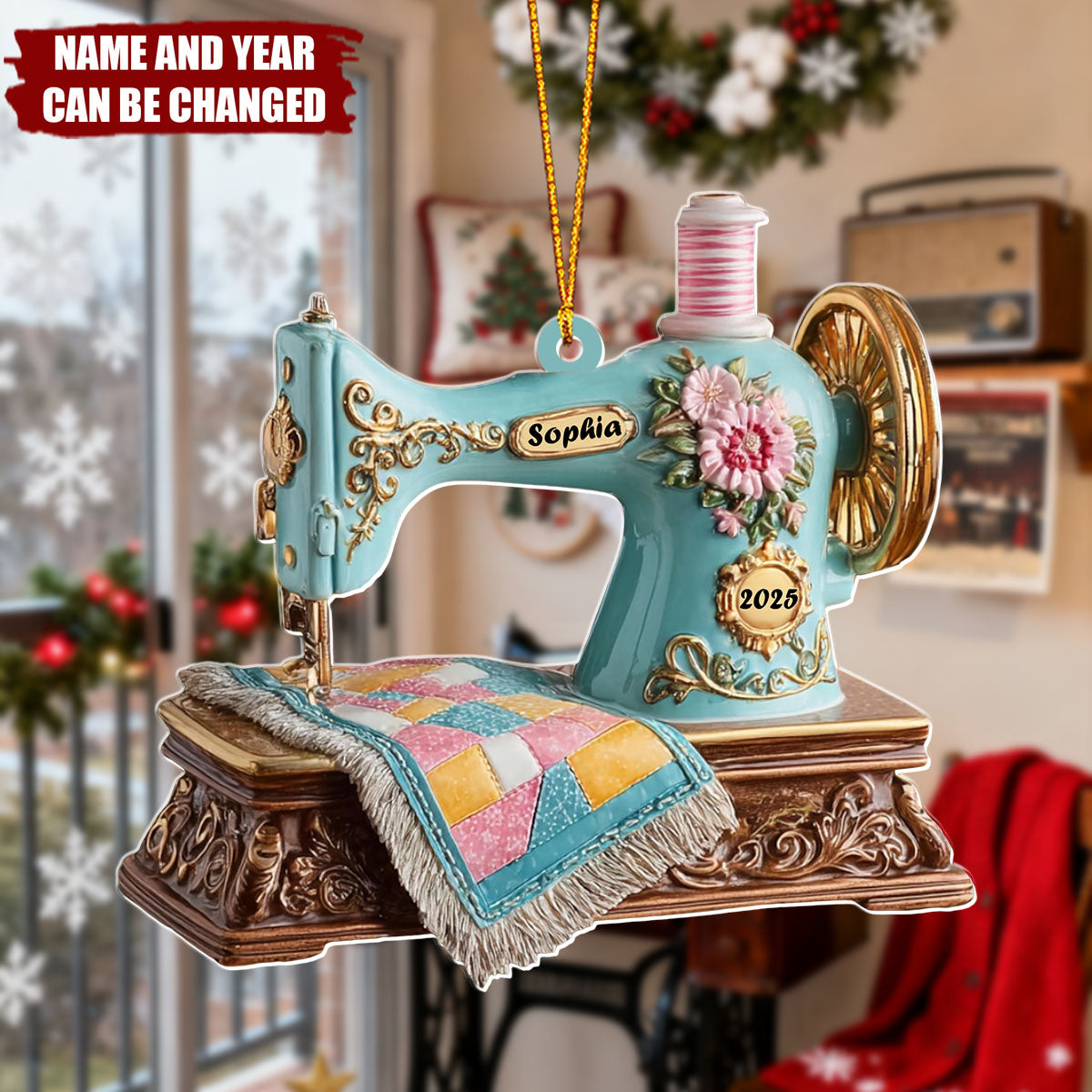 Sewing Machine - Personalized Christmas Acrylic Ornament, Gift for Sewing Lovers
