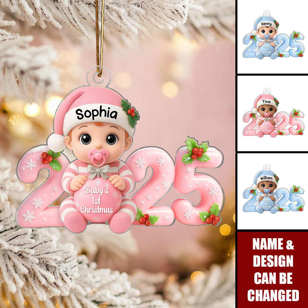 3D Effect Baby 1st Christmas 2025 - Personalized Acrylic Ornament