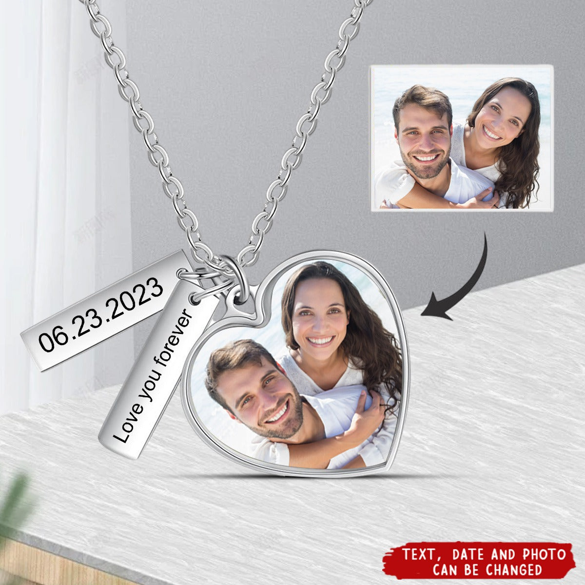 Personalised Photo Necklace With Custom Engraved Plates Bespoke Gift For Her