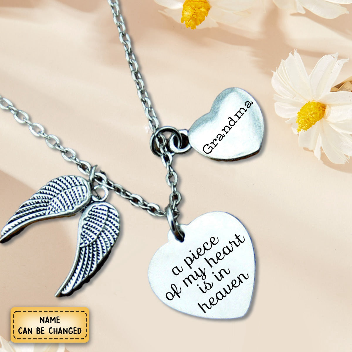 Personalized Angel Wing Necklace, Memorial Necklace,A Piece Of My Heart Is In Heaven Sympathy Gift Loss of Mom/Daughter/ Grandpa /Dad/ Son/ Brother