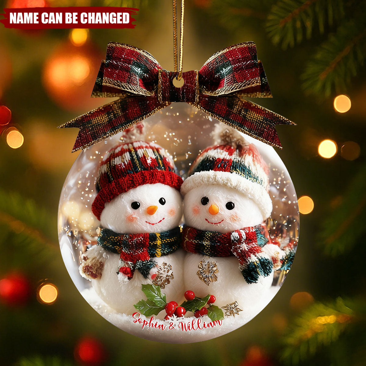 Personalized Couple Snowman Ornament, 3D Effect Acrylic Christmas Ornament