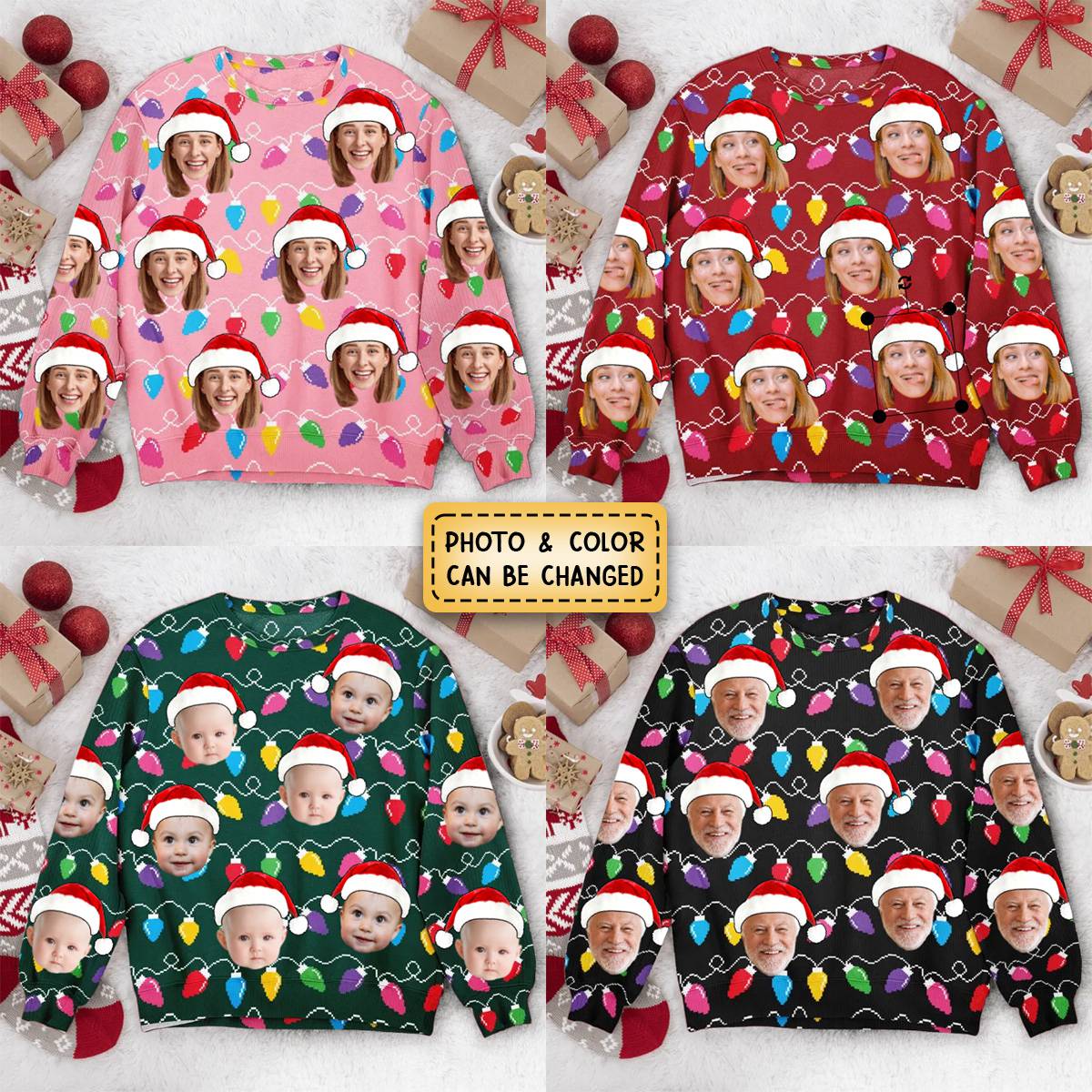 Custom Face Christmas Family Silly Xmas Leds - Personalized Photo Ugly Sweater