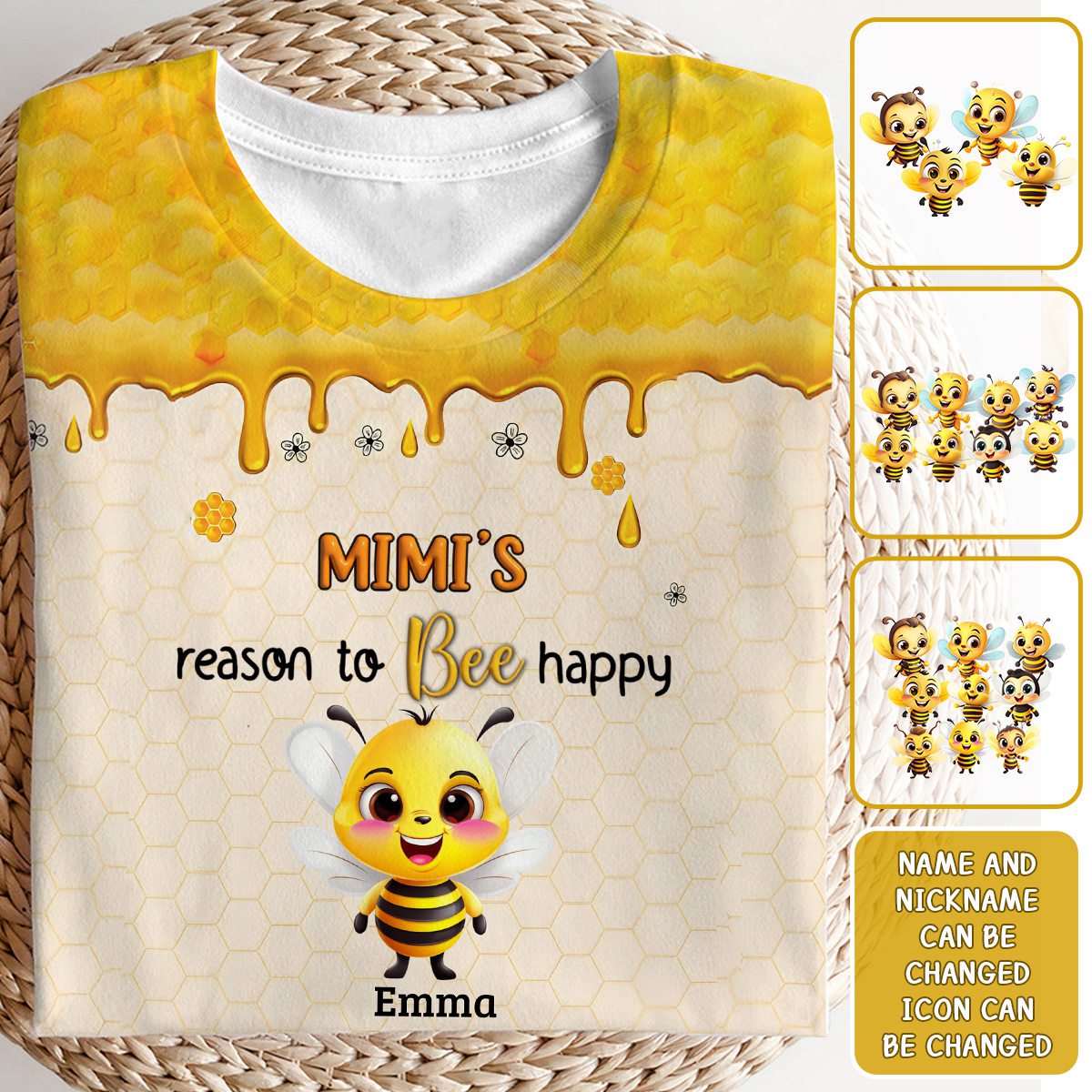 Gift For Grandma Reasons To Bee Happy All-over Print Personalized T-Shirt