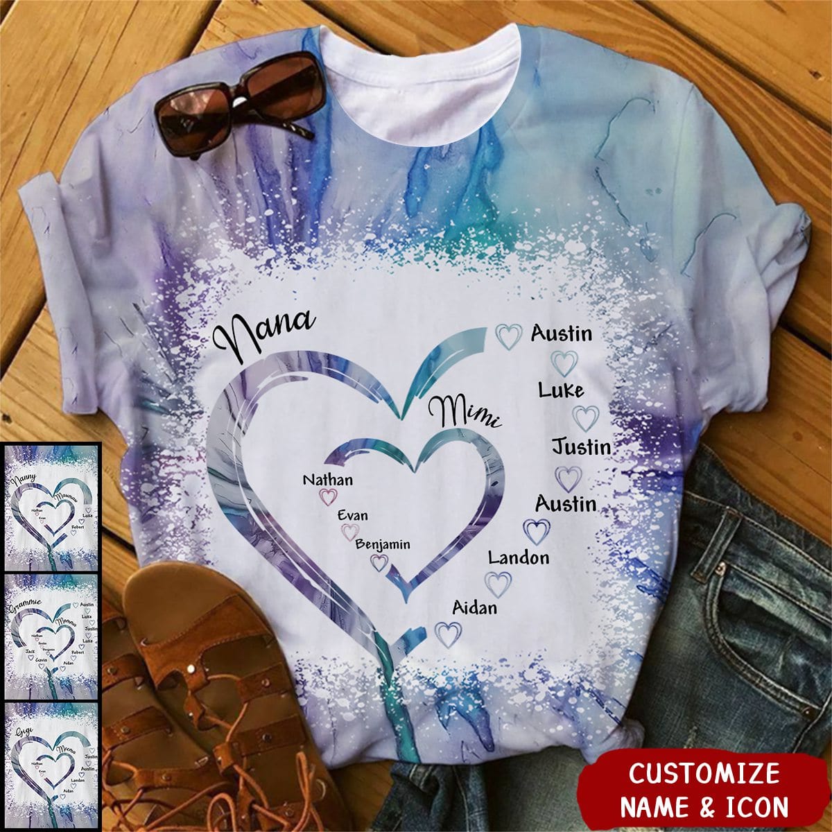 Grandma Heart Mom Heart With Kid Names Personalized 3D T-shirt