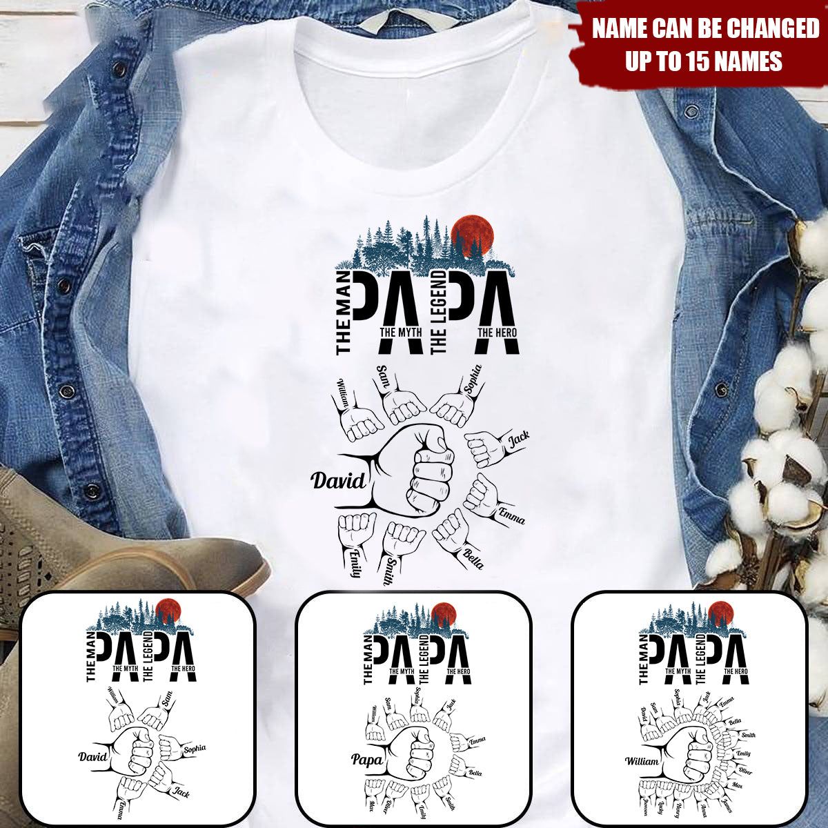 Papa The Man The Myth The Legend The Hero - Personalized Shirt