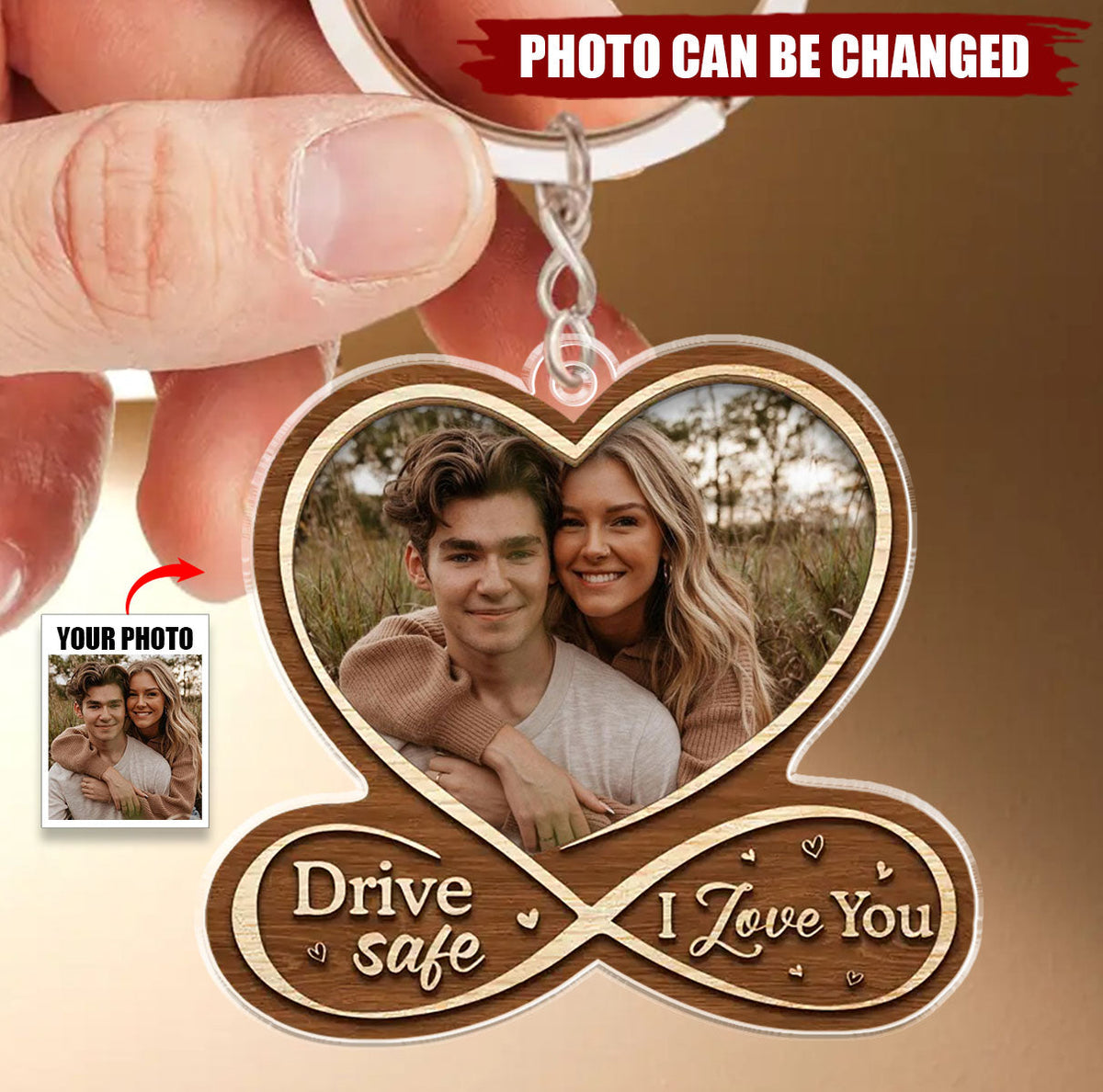 Custom Photo Drive Safe, I Love You - Couple Personalized Shaped Acrylic Keychain - Gift For Husband Wife, Anniversary