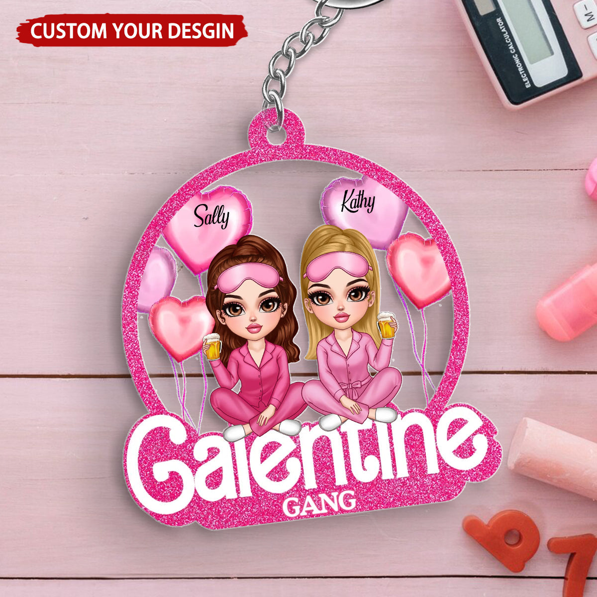 Galentine Gang Partners In Crime Pretty Girls Personalized Acrylic Keychain, Valentine's Day Gift