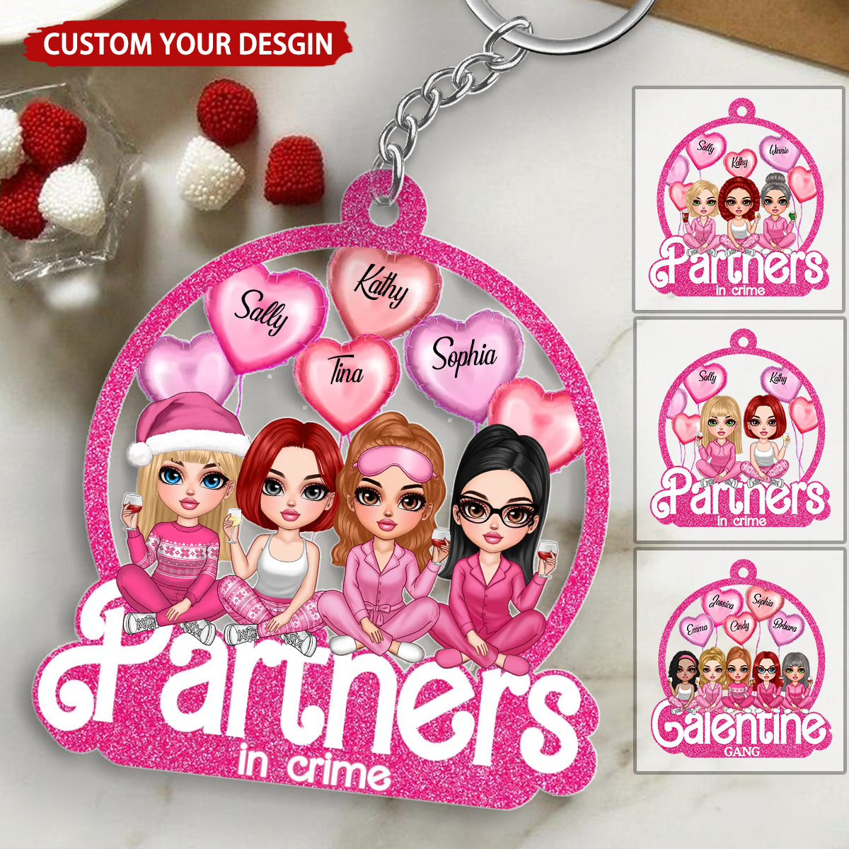 Galentine Gang Partners In Crime Pretty Girls Personalized Acrylic Keychain, Valentine's Day Gift