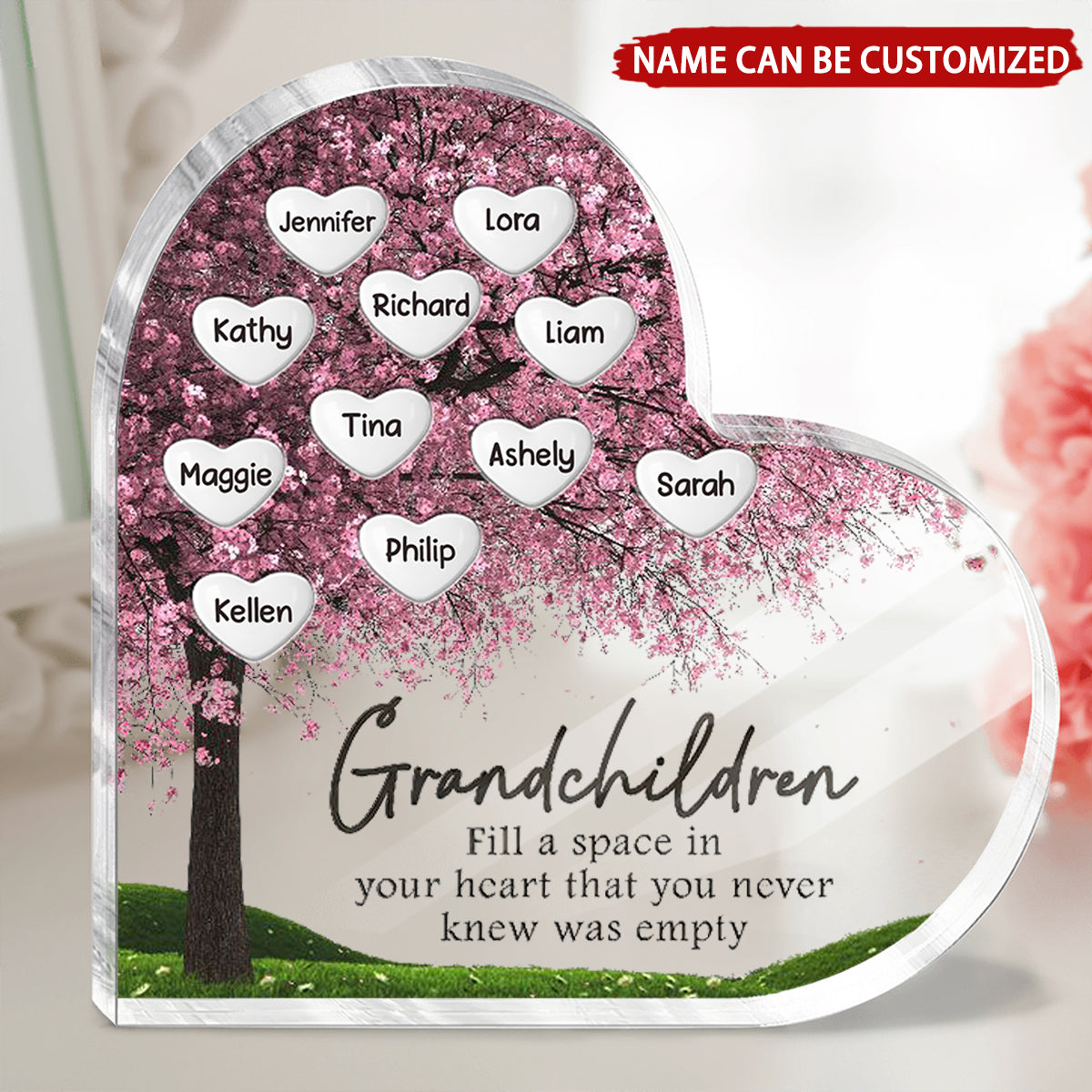 Grandchildren Fill A Space In My Heart - Personalized Acrylic Plaque, Spring Decor Mothers Day Gifts for Grandma