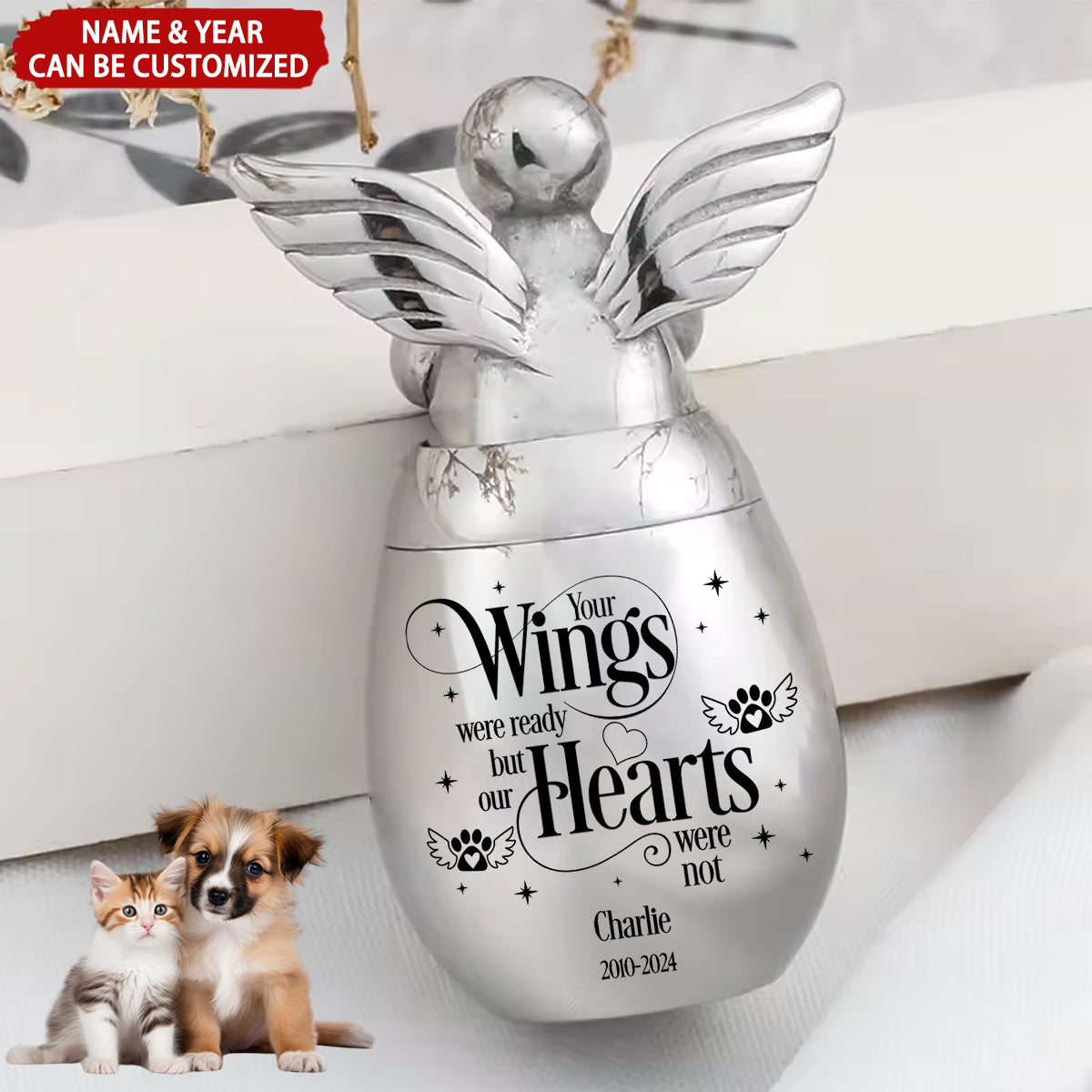 Your Wings Were Ready But My Heart Was Not -Personalized Mini Angel Keepsake Urn for Ashes