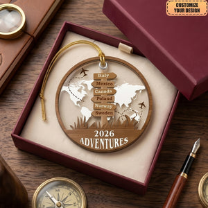 Personalized Travel Adventure Ornament, Christmas Gift for Travelers