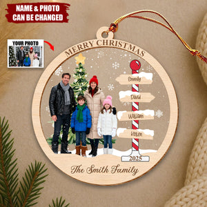 Custom Photo Family & Name Christmas Tree 2 Layers Ornaments