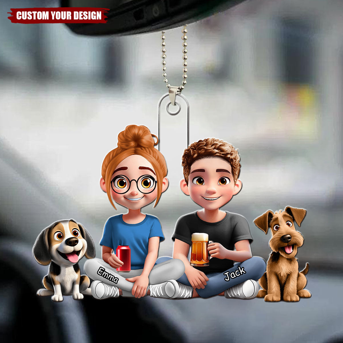 You And Me And The Dogs Couple - Personalized Acrylic Car Hanger