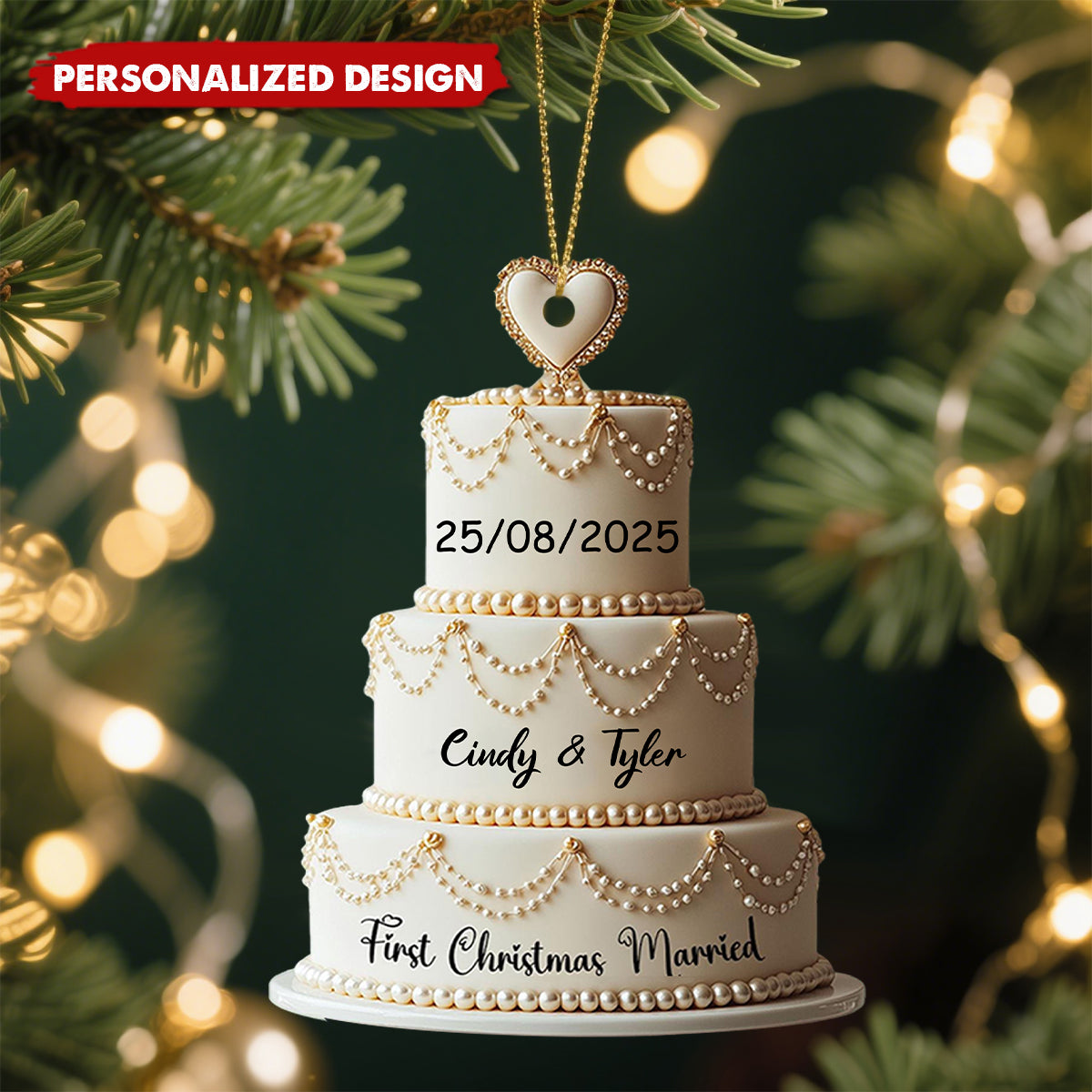 Personalized Wedding Cake First Christmas Married Ornament