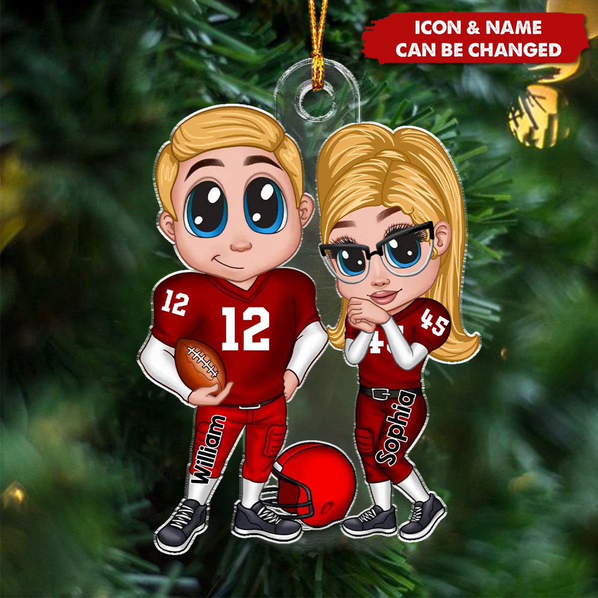 American Football Couple Y2K Style Personalized Acrylic Ornament, Valentine's Day Gift For Couples