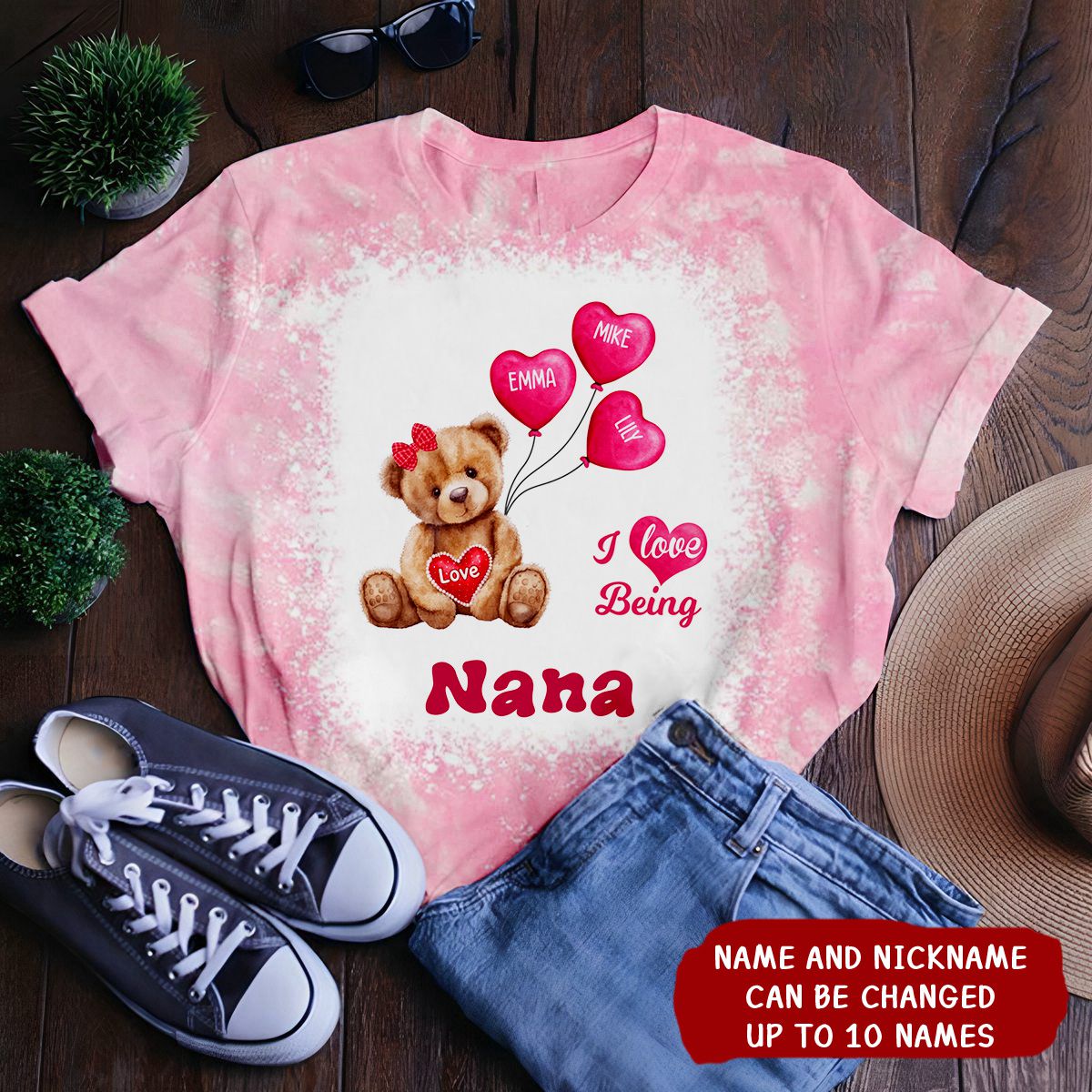 I Love Being Grandma Teddy Bear With Balloon Kids Personalized 3D T-Shirt