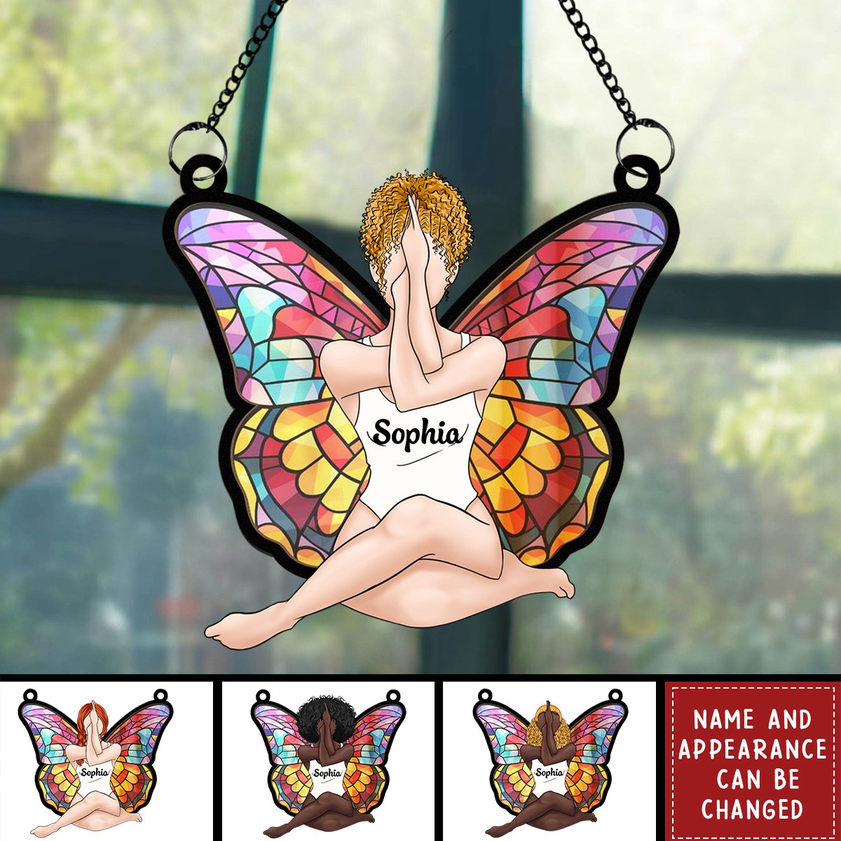 Girl Butterfly - Personalized Window Hanging Suncatcher Ornament