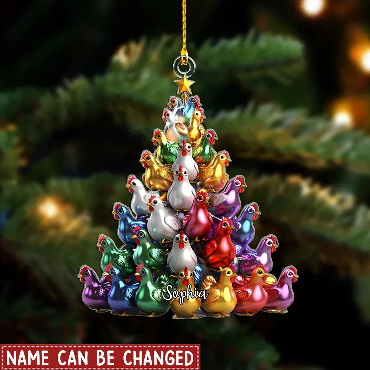 Colorful Chickens Christmas Tree Persnalized Shaped Christmas Shaped Ornament