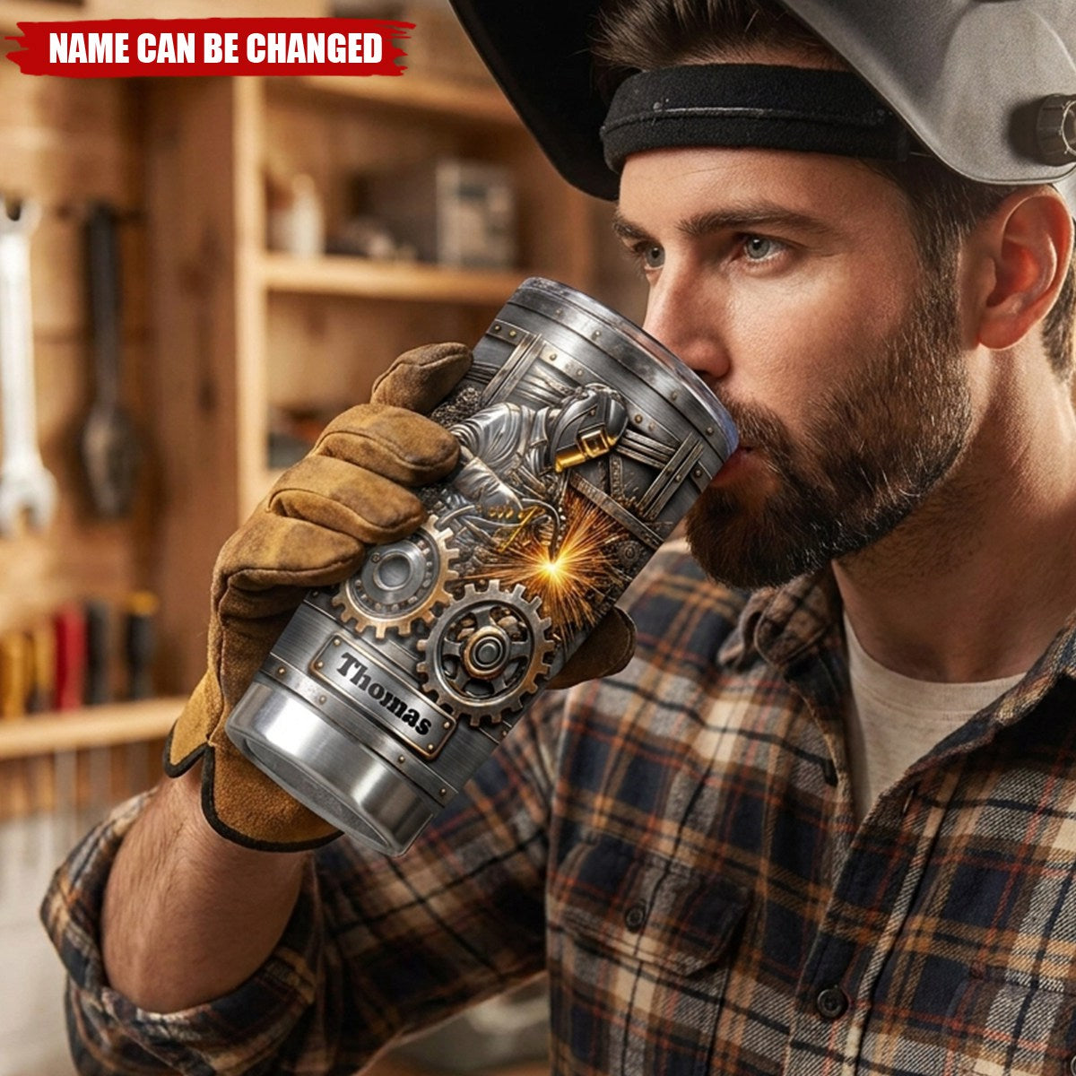 Hardworking Welder Sparks & Gears - Custom Tumbler for Dad Husband Blue Collar Gift