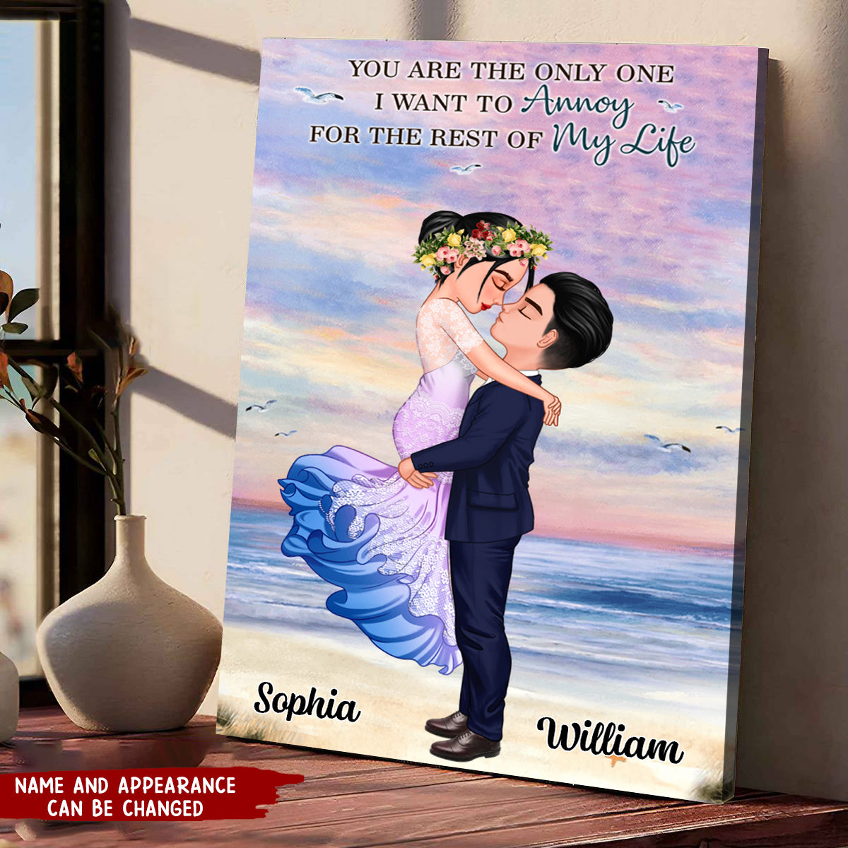 Personalized Married Engaged Doll Couple Kissing Hugging Poster