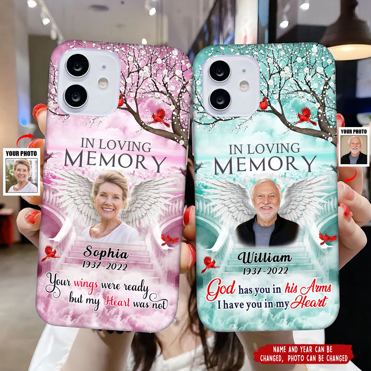 Memorial Upload Photo Wings Heaven, In Loving Memory A Big Piece Of My Heart Lives In Heaven Personalized Phone Case