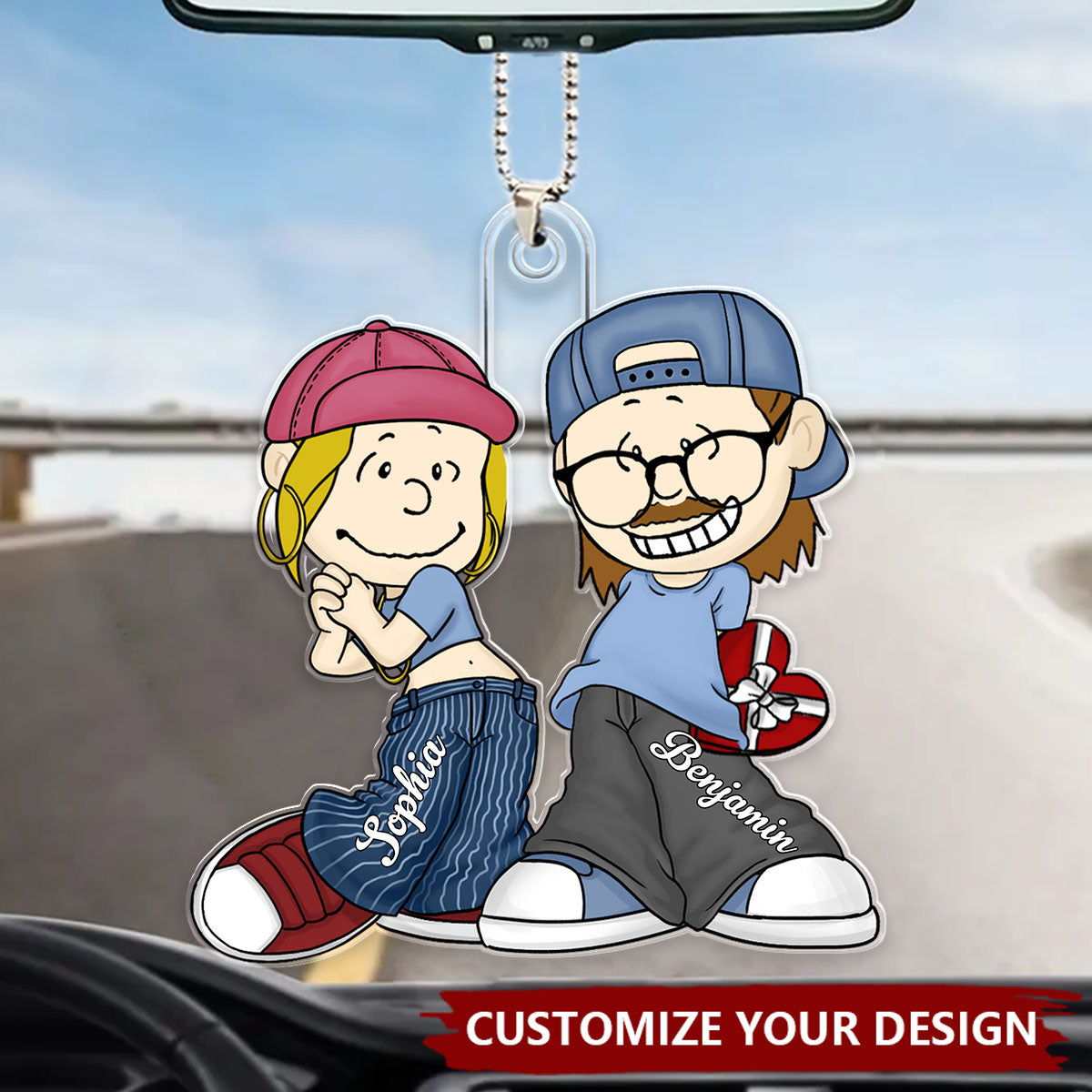 Cartoon Couple - Personalized Acrylic Car Ornament
