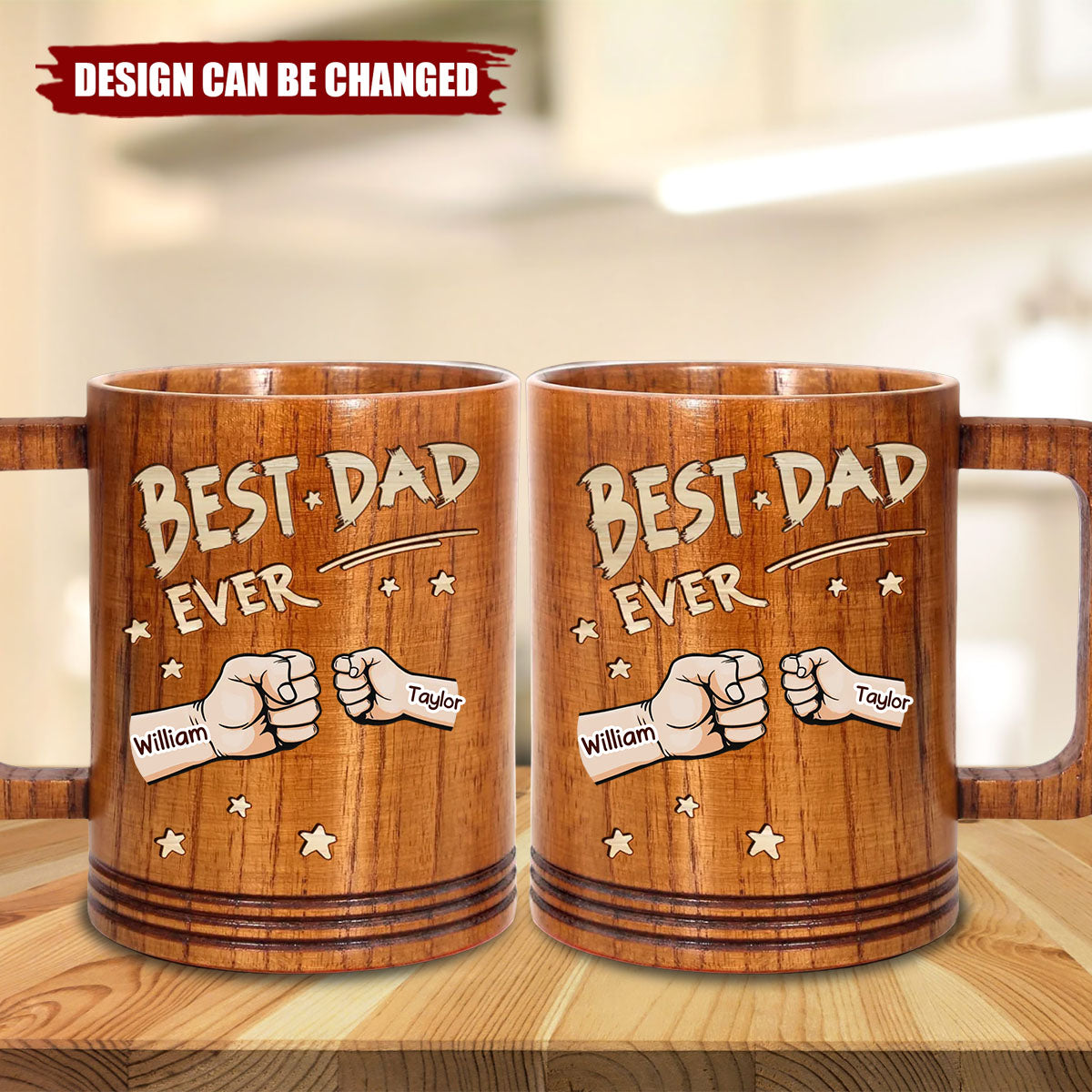 Built On Fist Bumps & Love - Family Personalized Custom Wooden Mug - Father's Day, Gift For Dad, Grandpa