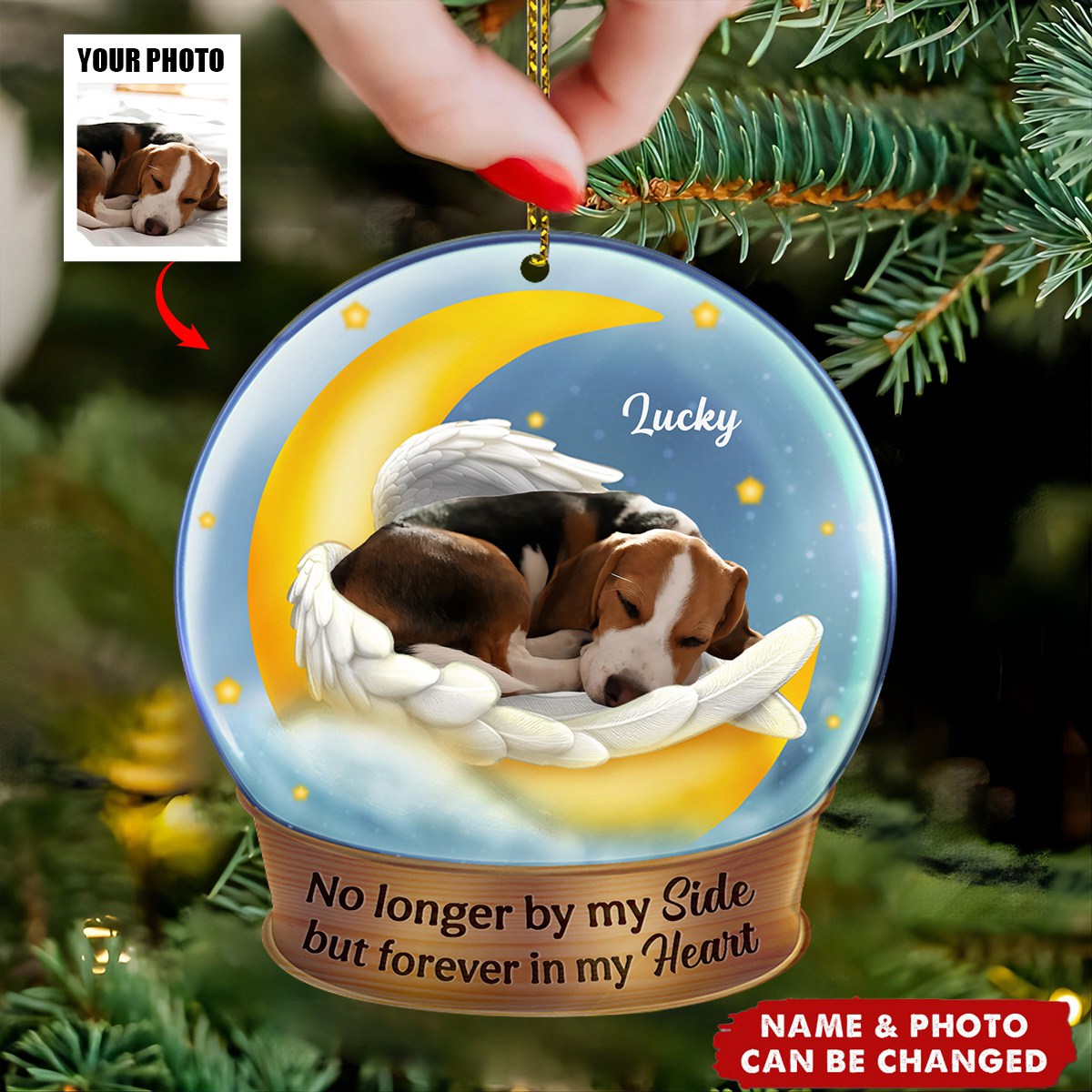 Custom Photo Dog Cat Sleeping On The Moon - Personalized Custom Shaped Acrylic Ornament