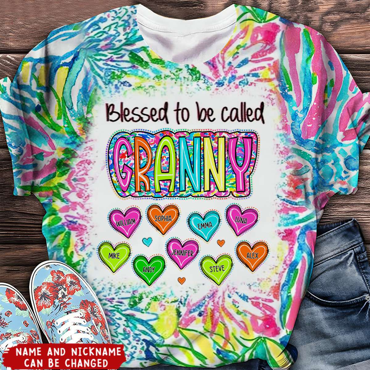 Grandma Nana Gigi Scribble Doodle Sweetheart Grandkids Personalized 3D T-shirt