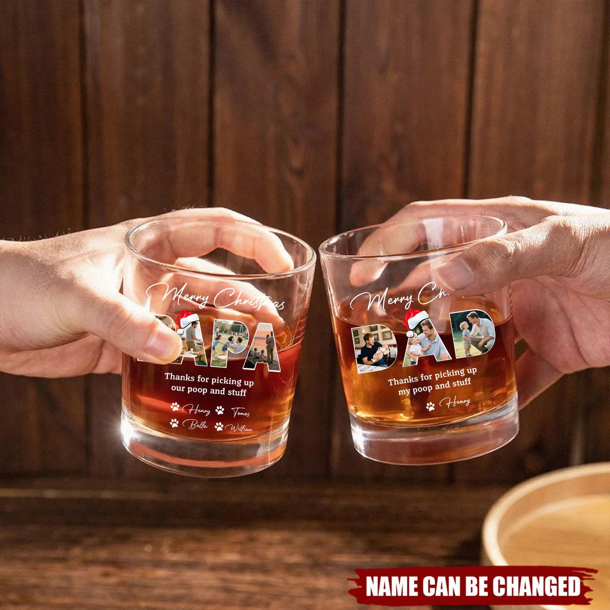 Custom Photo Merry Christmas, Thanks For Picking Up My Poop And Stuff Whiskey Glass