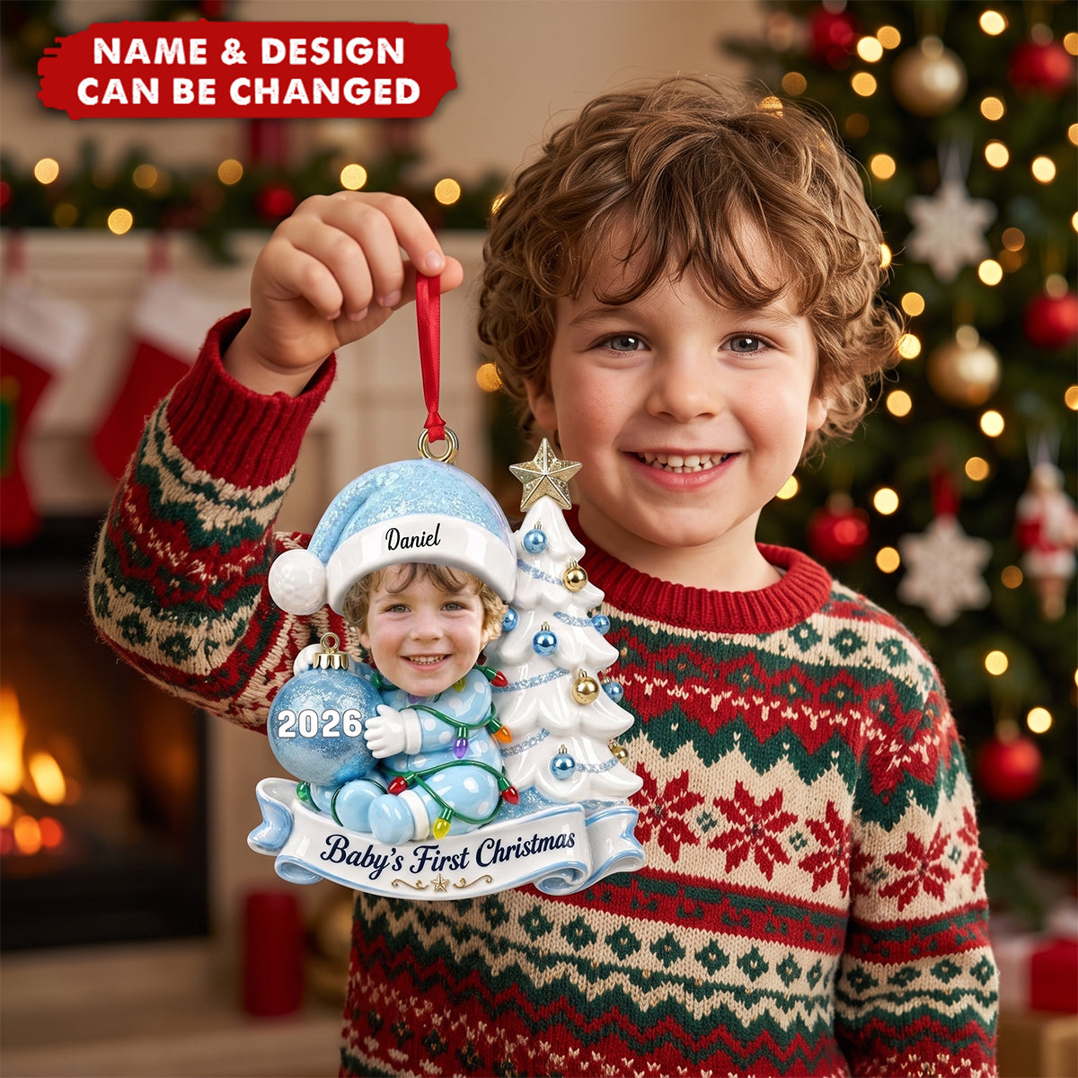 Custom Photo First Christmas Acrylic Ornament - Personalized Christmas Baby Shower, Gender Reveal Gifts
