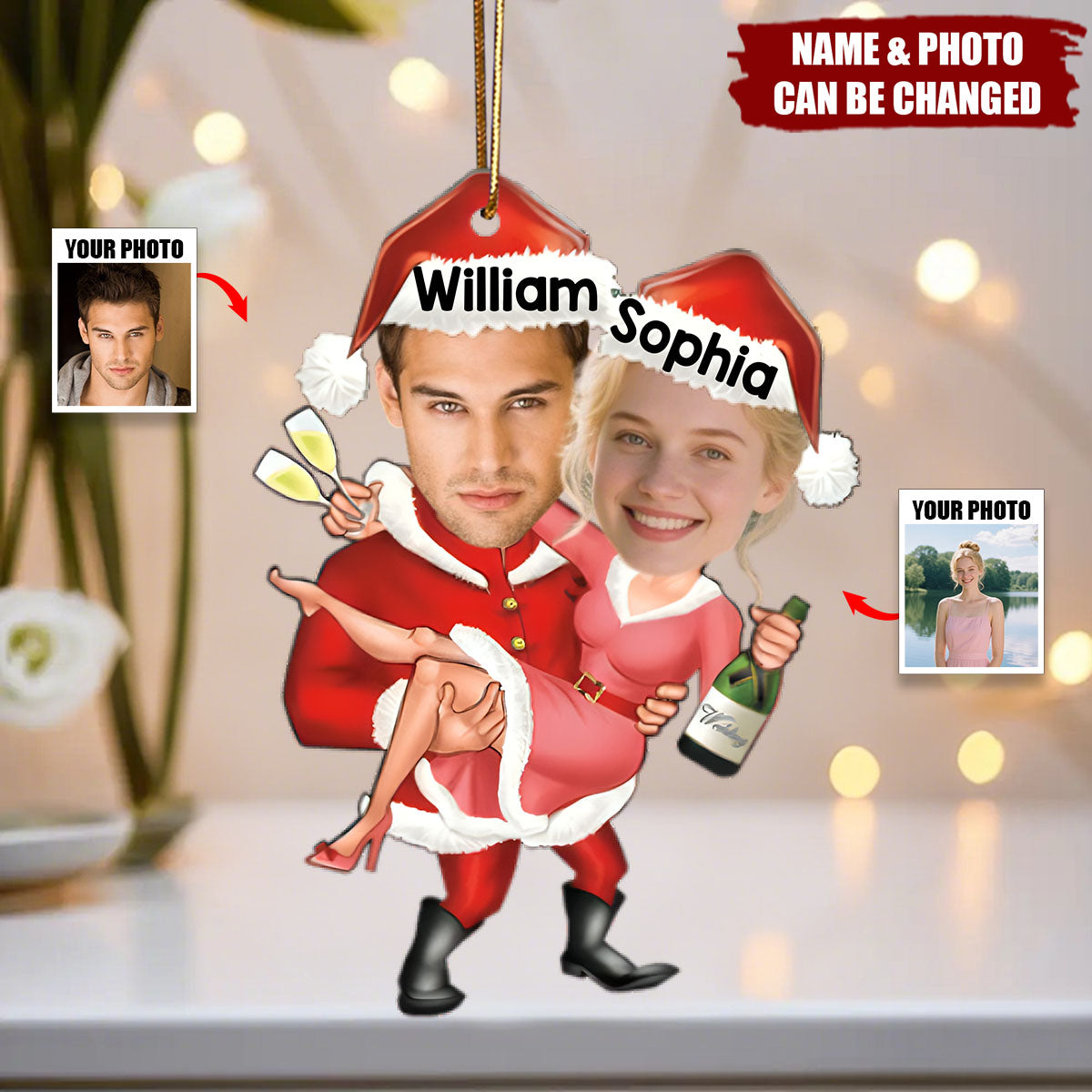 Santa Couple Celebration - Personalized Couple Acrylic Ornament