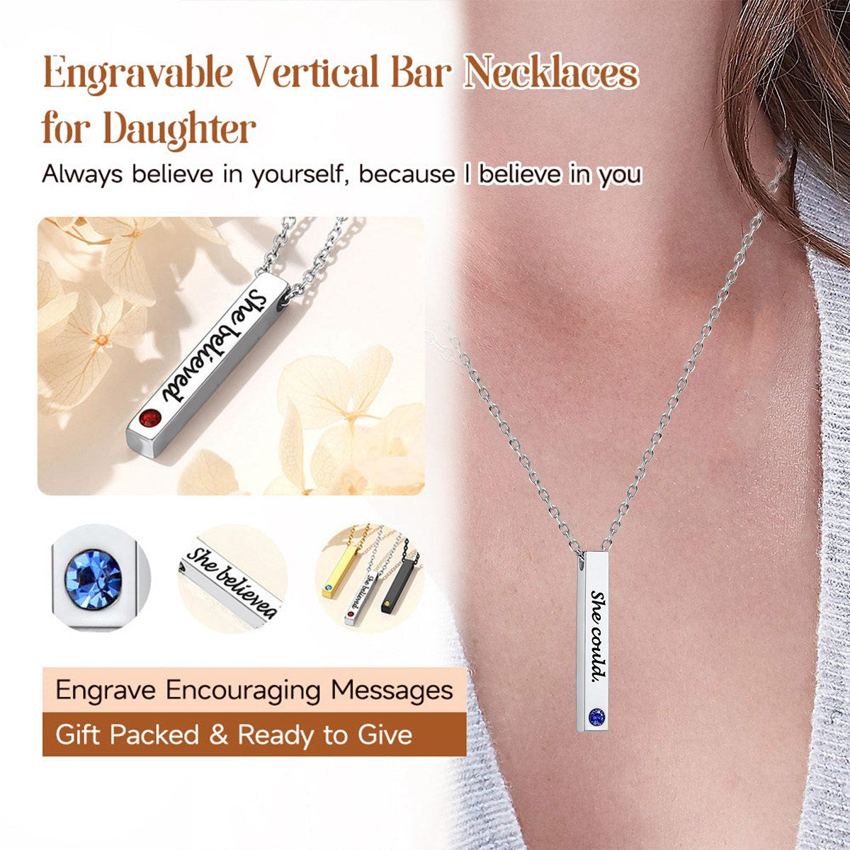 Personalized Engravable Birthstone Bar Necklace
