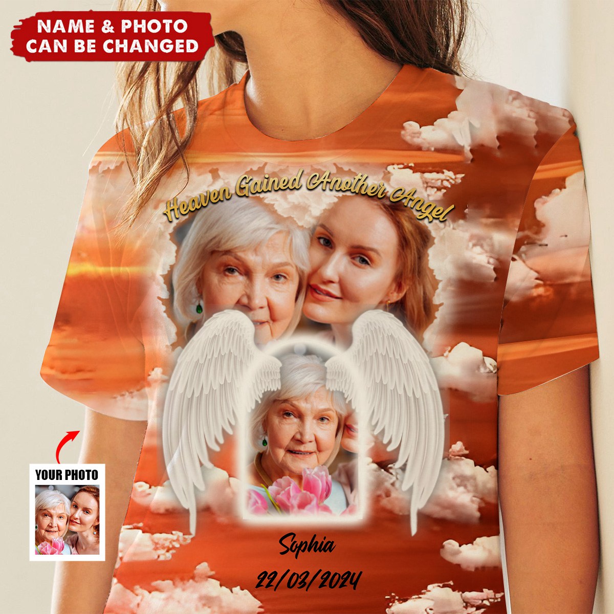 Heaven Gained Another Angel Personalized Photo 3D All Over Print Shirt Memorial Gift