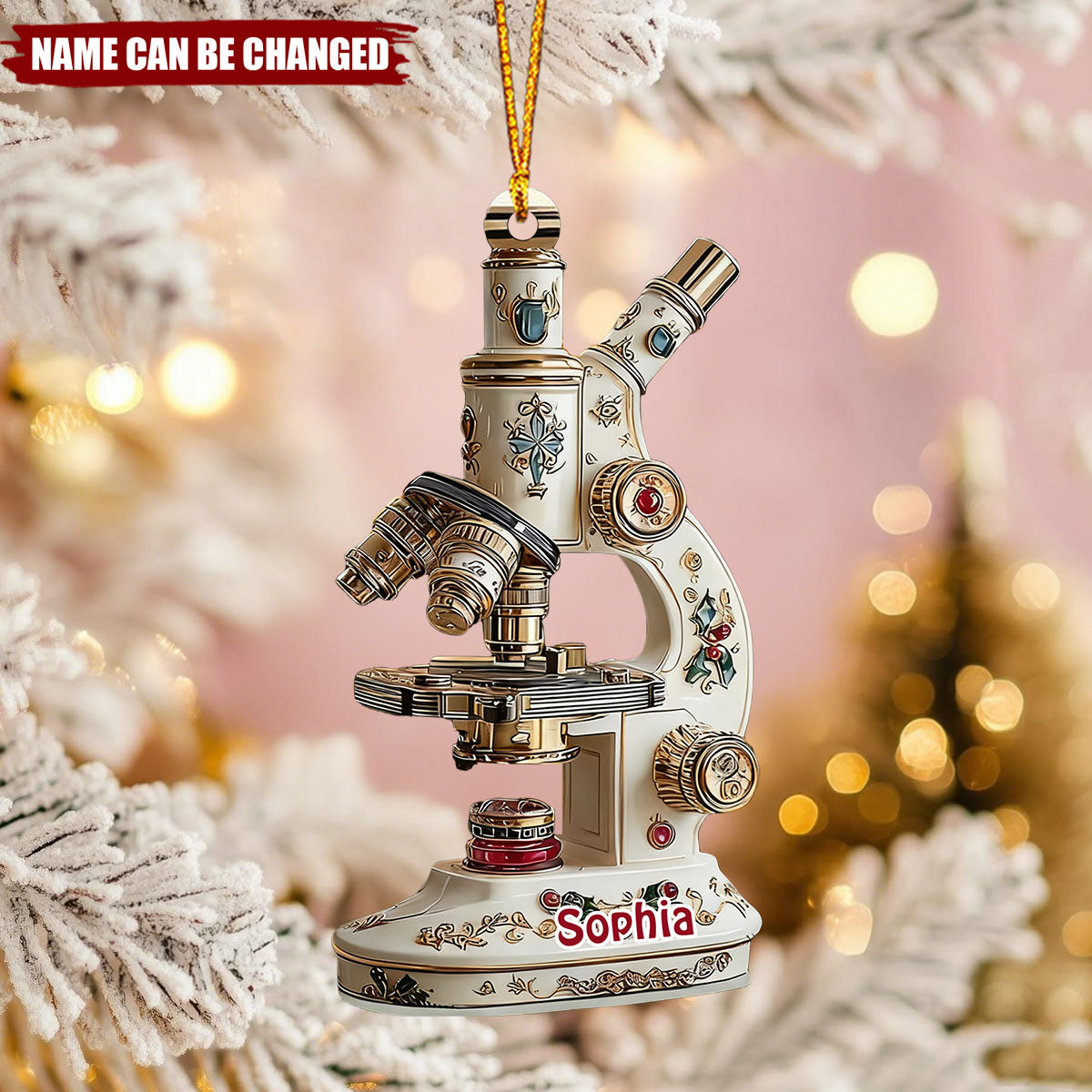 Personalized Microscope Ornament, Custom Science Christmas Ornament, Lab Technician Gift