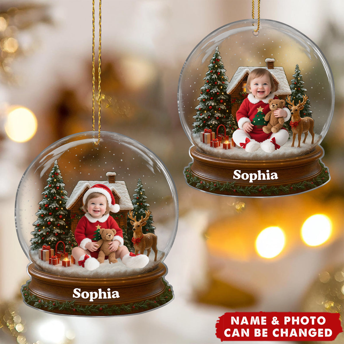 Celebrate Your Baby's First Christmas With Santa Suit And Reindeer, Personalized Acrylic Ornament