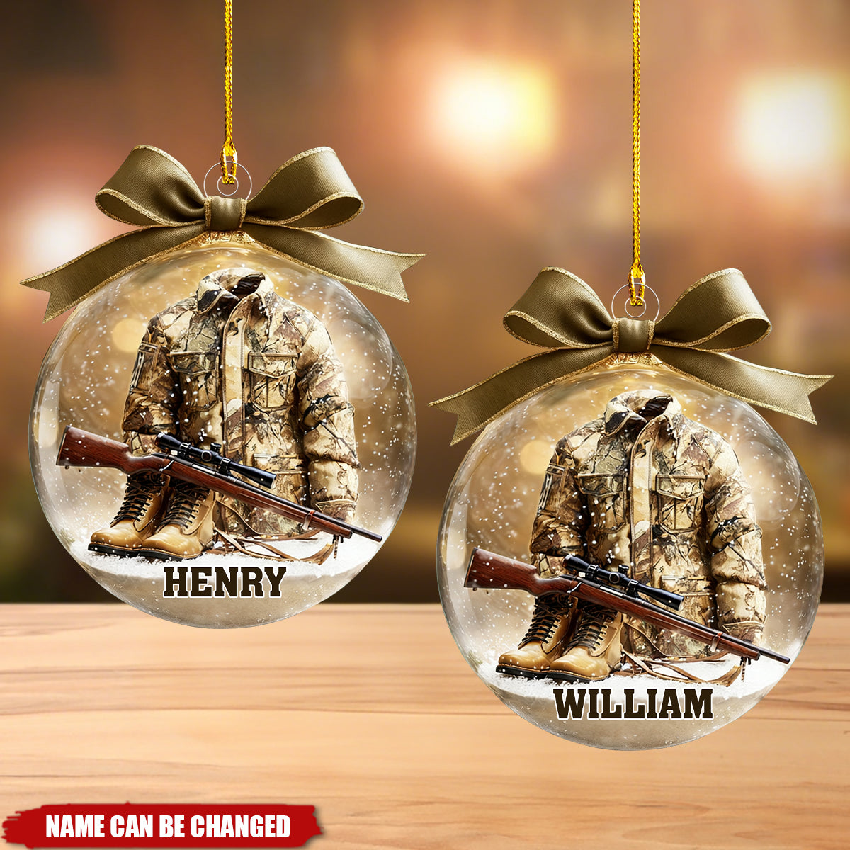 Personalized Hunting Ornament, Custom Name Camo Jacket Christmas Decoration