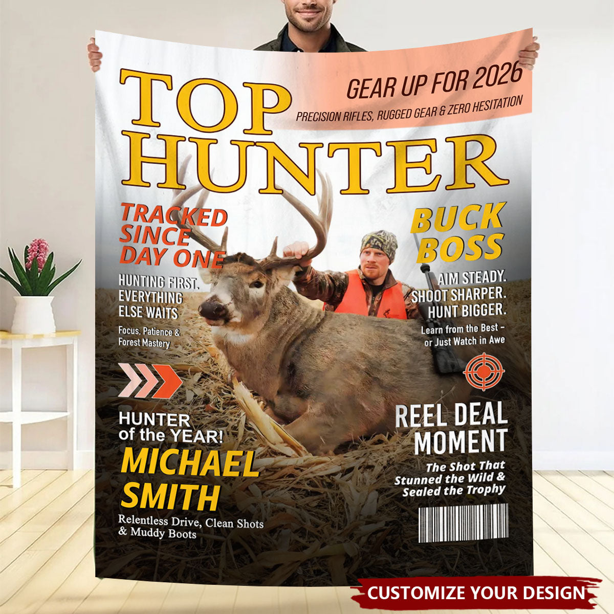 Custom Hunting Magazine Blanket, Personalized Hunting Gifts for Men