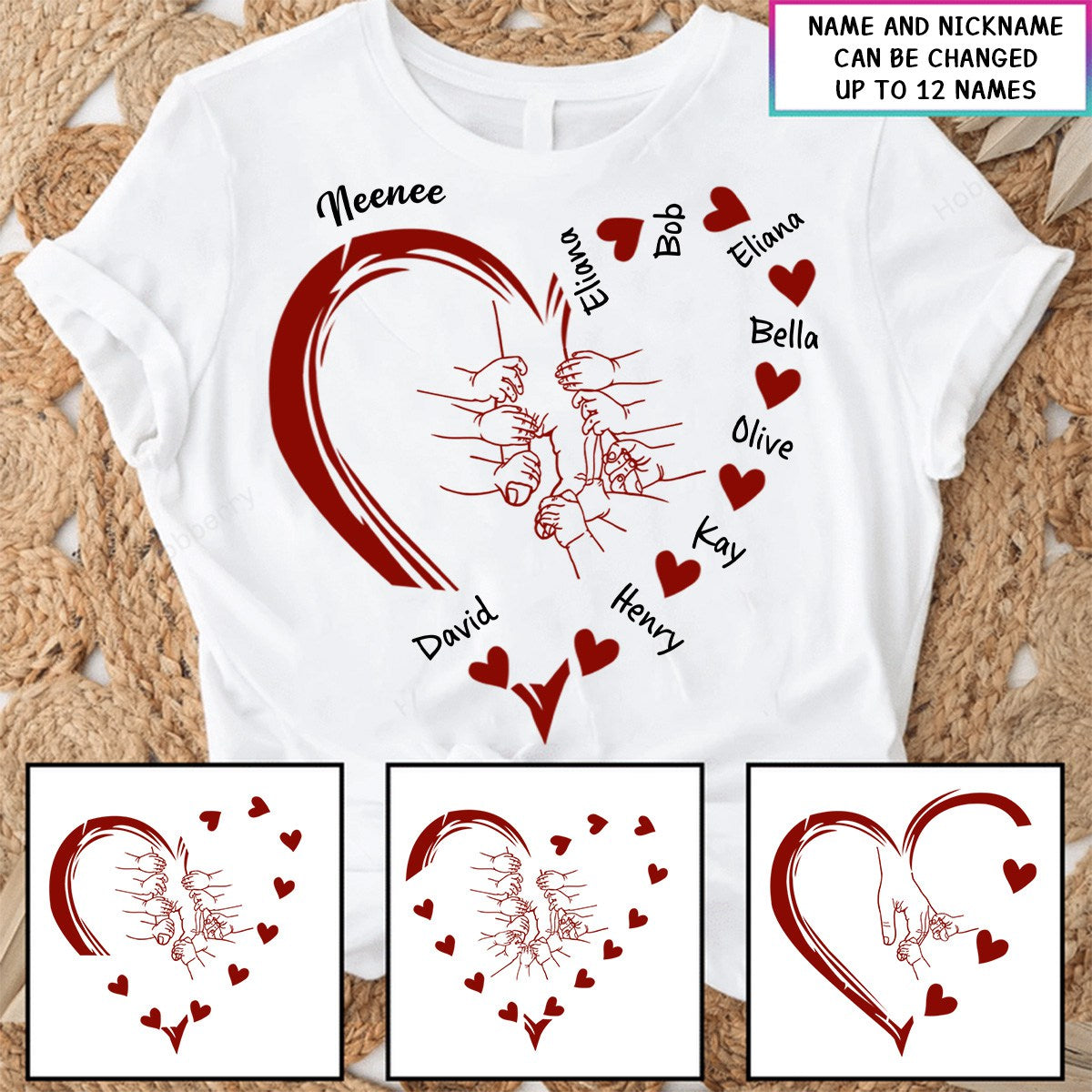 Personalized Grandma Mama And Kid Hands Heart Shirt