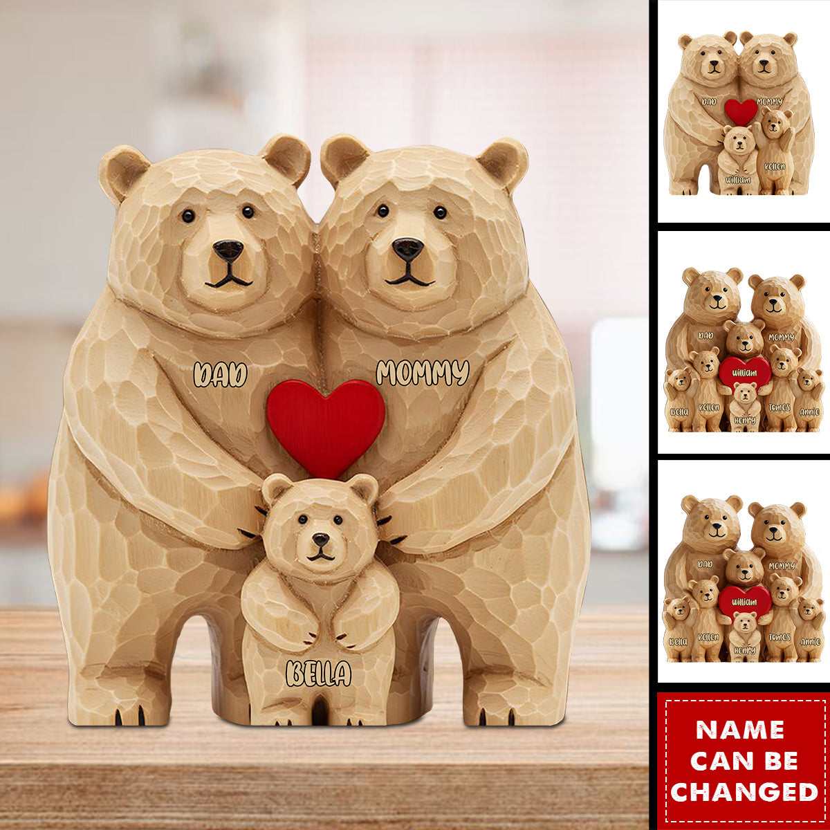 Bear Family - Personalized Family Shaped Wooden Plaque