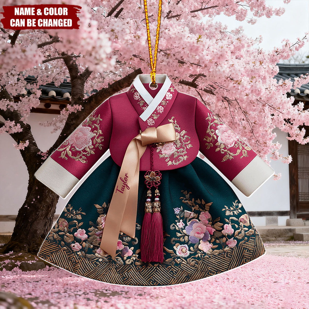 Personalized Korean Hanbok Dress Custom Christmas Acrylic Ornament